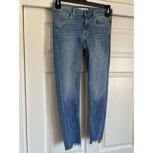 Zara Bejeweled Jeans Frayed Hem, Size 4